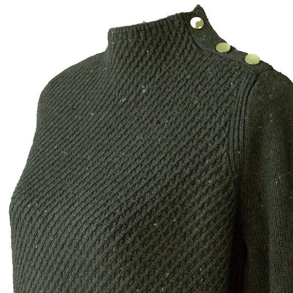 Talbots Mock Neck Sweater Olive Green Cable Knit Retro Mod'60s Neutral Pullover - Picture 4 of 13